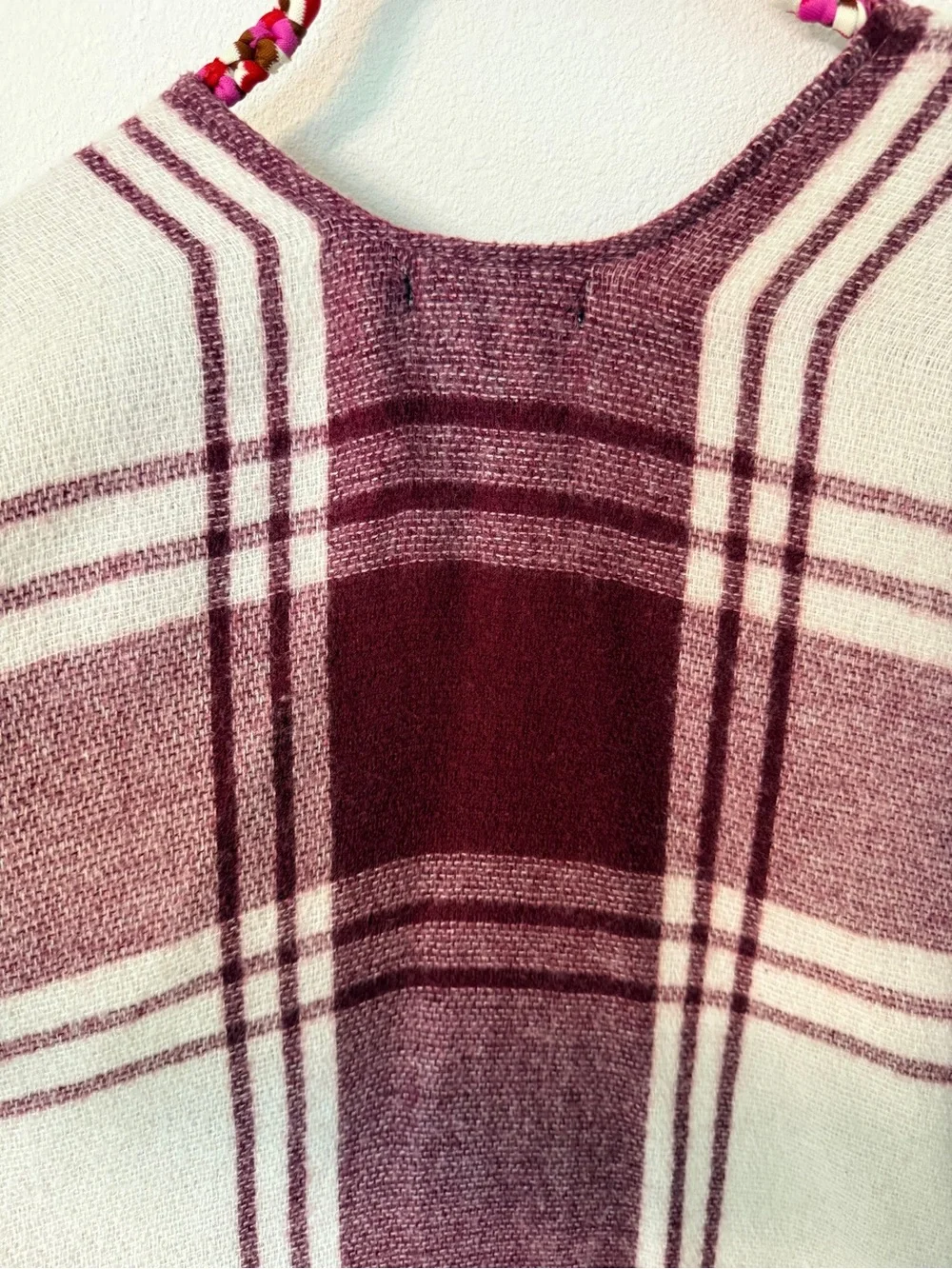 Banana Republic Cashmere Wrap Mariana Plaid Fringe Poncho Blanket Cape Wool OS